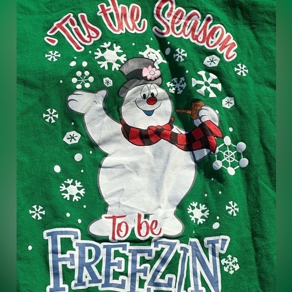 Frosty The Snowman Tis the season to be Freezin Tee Shirt Green XL Christmas - Picture 3 of 4